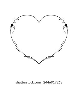 Corazón De Marco Dibujado A Mano Abstractas Con Plantas Doodle 14 De Febrero Festiva Concepto Diseño De Vector Estilo De Contorno Sobre Fondo Blanco Carta Aislada, Mensaje, Correo, Tarjetas, Pósters