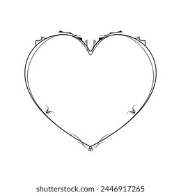Abstract Hand Drawn Frame Heart With Plants Doodle 14 February Holiday Concept Vector Design Outline Style On White Background Isolated Letter, Message, Mail, Cards, Posters