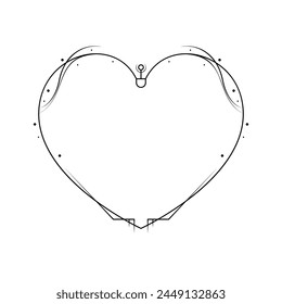 Abstract Hand Drawn Frame Heart With Plants Doodle 14 February Holiday Concept Vector Design Outline Style On White Background Isolated Letter, Message, Mail, Cards, Posters