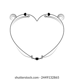 Corazón De Marco Dibujado A Mano Abstractas Con Plantas Doodle 14 De Febrero Festiva Concepto Diseño De Vector Estilo De Contorno Sobre Fondo Blanco Carta Aislada, Mensaje, Correo, Tarjetas, Pósters