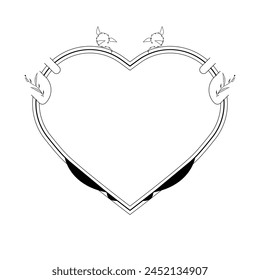 Corazón De Marco Dibujado A Mano Abstractas Con Plantas Doodle 14 De Febrero Festiva Concepto Diseño De Vector Estilo De Contorno Sobre Fondo Blanco Carta Aislada, Mensaje, Correo, Tarjetas, Pósters