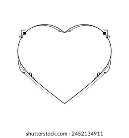 Abstract Hand Drawn Frame Heart With Plants Doodle 14 February Holiday Concept Vector Design Outline Style On White Background Isolated Letter, Message, Mail, Cards, Posters