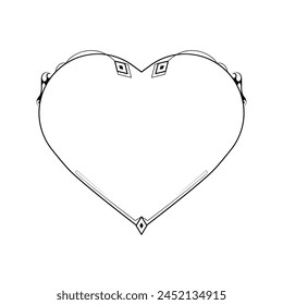 Abstract Hand Drawn Frame Heart With Plants Doodle 14 February Holiday Concept Vector Design Outline Style On White Background Isolated Letter, Message, Mail, Cards, Posters
