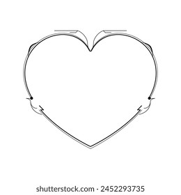 Abstract Hand Drawn Frame Heart With Plants Doodle 14 February Holiday Concept Vector Design Outline Style On White Background Isolated Letter, Message, Mail, Cards, Posters