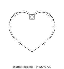Abstract Hand Drawn Frame Heart With Plants Doodle 14 February Holiday Concept Vector Design Outline Style On White Background Isolated Letter, Message, Mail, Cards, Posters