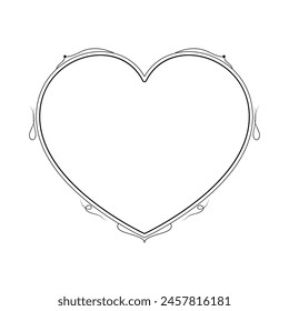 Abstract Hand Drawn Frame Heart With Plants Doodle 14 February Holiday Concept Vector Design Outline Style On White Background Isolated Letter, Message, Mail, Cards, Posters