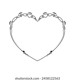 Abstract Hand Drawn Frame Heart With Plants Doodle 14 February Holiday Concept Vector Design Outline Style On White Background Isolated Letter, Message, Mail, Cards, Posters
