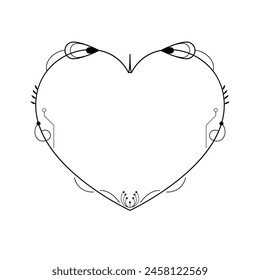 Abstract Hand Drawn Frame Heart With Plants Doodle 14 February Holiday Concept Vector Design Outline Style On White Background Isolated Letter, Message, Mail, Cards, Posters