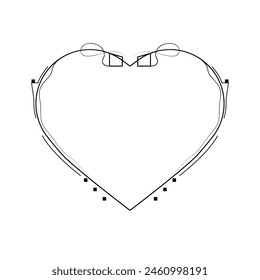 Abstract Hand Drawn Frame Heart With Plants Doodle 14 February Holiday Concept Vector Design Outline Style On White Background Isolated Letter, Message, Mail, Cards, Posters
