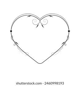 Abstraktes handgezeichnetes Rahmenherz mit Pflanzen Doodle 14 Februar Festliche Musik Konzept Vektorgrafik Design Umriss Stil auf weißem Hintergrund isolierter Brief, Nachricht, Mail, Karten, Poster