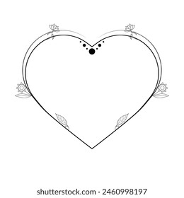 Abstract Hand Drawn Frame Heart With Plants Doodle 14 February Holiday Concept Vector Design Outline Style On White Background Isolated Letter, Message, Mail, Cards, Posters