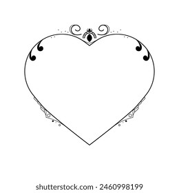 Corazón De Marco Dibujado A Mano Abstractas Con Plantas Doodle 14 De Febrero Festiva Concepto Diseño De Vector Estilo De Contorno Sobre Fondo Blanco Carta Aislada, Mensaje, Correo, Tarjetas, Pósters