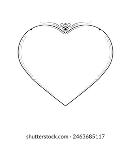 Abstract Hand Drawn Frame Heart With Plants Doodle 14 February Holiday Concept Vector Design Outline Style On White Background Isolated Letter, Message, Mail, Cards, Posters