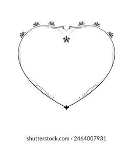 Abstract Hand Drawn Frame Heart With Plants Doodle 14 February Holiday Concept Vector Design Outline Style On White Background Isolated Letter, Message, Mail, Cards, Posters