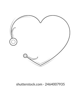 Abstract Hand Drawn Frame Heart With Plants Doodle 14 February Holiday Concept Vector Design Outline Style On White Background Isolated Letter, Message, Mail, Cards, Posters