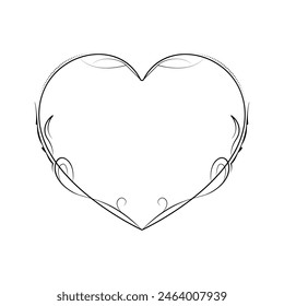Abstract Hand Drawn Frame Heart With Plants Doodle 14 February Holiday Concept Vector Design Outline Style On White Background Isolated Letter, Message, Mail, Cards, Posters