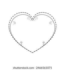 Abstract Hand Drawn Frame Heart With Plants Doodle 14 February Holiday Concept Vector Design Outline Style On White Background Isolated Letter, Message, Mail, Cards, Posters