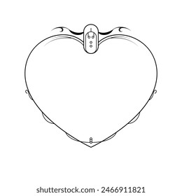Abstract Hand Drawn Frame Heart With Plants Doodle 14 February Holiday Concept Vector Design Outline Style On White Background Isolated Letter, Message, Mail, Cards, Posters