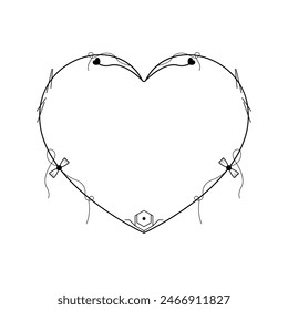 Corazón De Marco Dibujado A Mano Abstractas Con Plantas Doodle 14 De Febrero Festiva Concepto Diseño De Vector Estilo De Contorno Sobre Fondo Blanco Carta Aislada, Mensaje, Correo, Tarjetas, Pósters