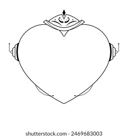 Abstract Hand Drawn Frame Heart With Plants Doodle 14 February Holiday Concept Vector Design Outline Style On White Background Isolated Letter, Message, Mail, Cards, Posters