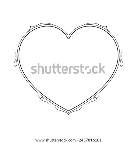 Abstract Hand Drawn Frame Heart With Plants Doodle 14 February Holiday Concept Vector Design Outline Style On White Background Isolated Letter, Message, Mail, Cards, Posters