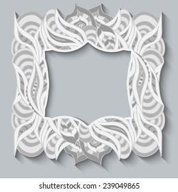 Abstract hand drawn frame ornament. Pattern in oriental style is ideal for design greeting cards, invitations, banners. Vector illustration.
