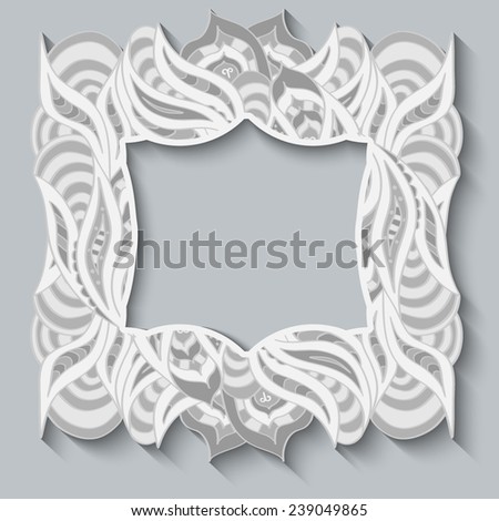 Abstract hand drawn frame ornament. Pattern in oriental style is ideal for design greeting cards, invitations, banners. Vector illustration.
