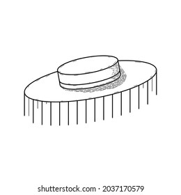 Abstract Hand Drawn Fringed Hat Clothing For Man And Woman Doodle Headdress Wear Concept Vector Design Outline Style On White Background Isolated