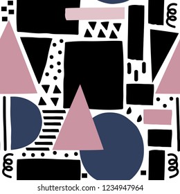 Abstract hand drawn geometric background. Seamless pattern with hipster hand drawn geometrics.
