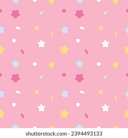 Abstract Hand Drawn Geometric Childish Style Vector Pattern Dots and stars on a Pink Background. Cute Irregular Geometric Seamless Vector Pattern cozy confetti pastel repeat pattern