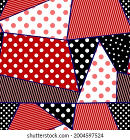 Abstract Hand Drawn Geometric 
Dots and Stripes Seamless Patchwork Vector Pattern Isolated Background