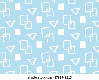 Abstract hand drawn geometric illustration. Different white shapes on a blue background. Surface doodle pattern.