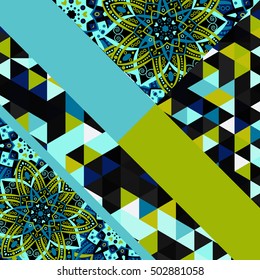 Abstract hand drawn geometric pattern triangle or background. Poster, card, textile, pattern desktop Wallpaper. Geometric floral pattern. Eastern ornament. Bright print texture.