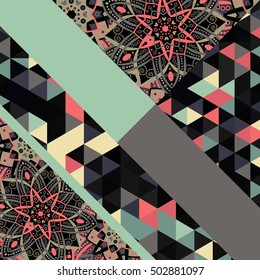 Abstract hand drawn geometric pattern triangle or background. Poster, card, textile, pattern desktop Wallpaper. Geometric floral pattern. Eastern ornament. Bright print texture.