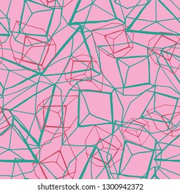Abstract hand drawn geometric prismatic effect design in bright pink and green. Vector seamless pattern. Great for textile, home decor, fashion and stationery, backdrops, web.