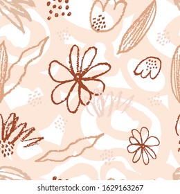 Abstract hand drawn geometric seamless pattern or background with glitter, sharpen textures, brush painted elements. Poster, card, textile, wallpaper template. Gold, pink, black and white colors.