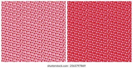 Abstract Hand Drawn Geometric Seamless Vector Pattern. Tiny Arc, Dots and Squares Isolated on a Red and Light Pink Background. Trendy Abstract Doodle Pattern. Childish Irregular Endless Print. 
