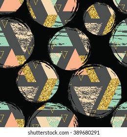 Abstract hand drawn geometric seamless repeat pattern with glitter texture.