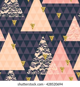 Abstract hand drawn geometric seamless repeat pattern with glitter texture