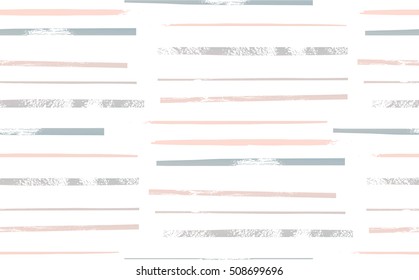 Abstract hand drawn geometric seamless pattern or background with brush painted stroke elements. Poster, card, textile, wallpaper template.Pink, blue and pastel colors.Rough stripe pattern .