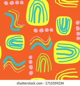 Abstract hand drawn geometric shapes seamless pattern, texture. Colorful bright pop retro memphis style. Cute vector design for wallpaper, art textile print, cards, backgrounds, banners, posters.
