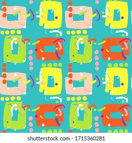 Abstract hand drawn geometric shapes seamless pattern, texture. Colorful bright pop retro memphis style. Cute vector design for wallpaper, art textile print, cards, backgrounds, banners, posters.
