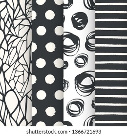 Abstract hand drawn geometric simple minimalistic seamless patterns set. Vector illustration