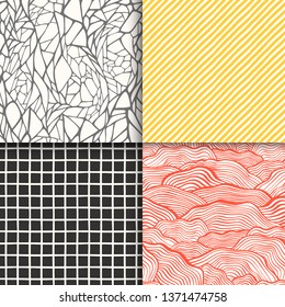 Abstract hand drawn geometric simple minimalistic seamless patterns set. Vector illustration