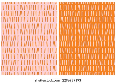 Abstract Hand Drawn Geometric Vector Patterns. Brush Lines Isolated on a Pastel Pink and Orange Background. Freehand Irregular Geometric Repeatable Vector Print ideal for Fabric, Wrapping Paper.