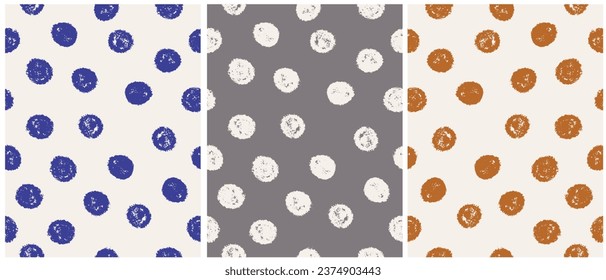 Abstract Hand Drawn Geometric Vector Patterns. Gold, Dark Blue and Beige Dots Isolated on a Light Beige and Gray Background. Irregular Dotted Endless Vector Print ideal for Fabric, Wrapping Paper.RGB.