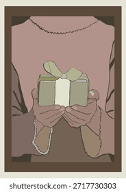 Abstrakte handgezeichnete Geschenkgrafik in Händen