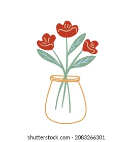Abstract Hand Drawn Glass Flower Pot Illustration, Abstract Line Flowers Illustration, Vector EPS 10.