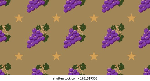 Abstract Hand Drawn Grapes Fruit Illustration, Seamless Pattern, Vector Background.