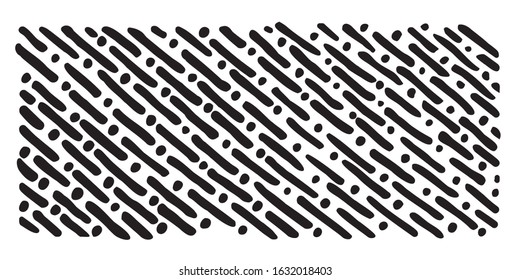 Abstract hand drawn graphic design background. Black diagonal strokes and dots on white - vector
